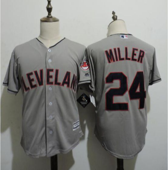 Men Cleveland Indians 24 MILLER Grey MLB Jerseys